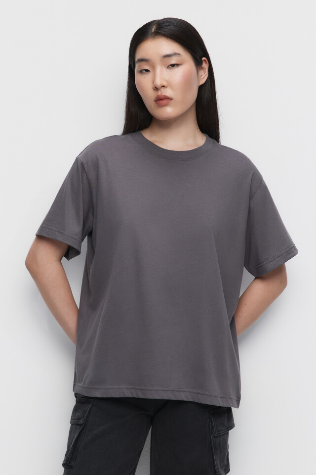 Футболка oversize хлопковая однотонная - цвет серый - 1