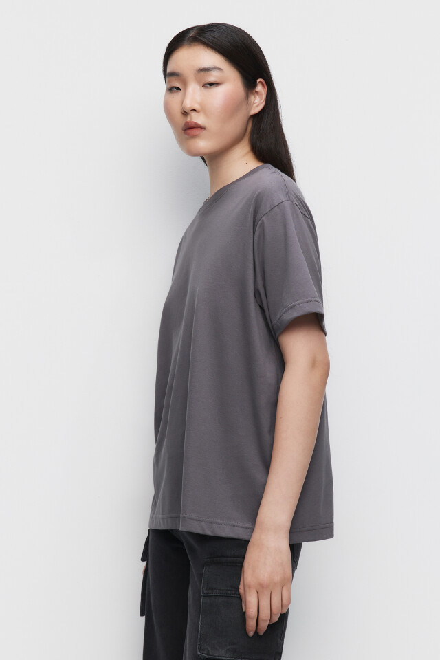 Футболка oversize хлопковая однотонная - цвет серый - 2