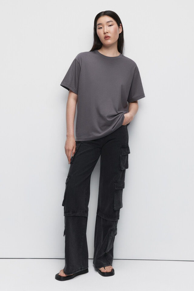 Футболка oversize хлопковая однотонная - цвет серый - 4