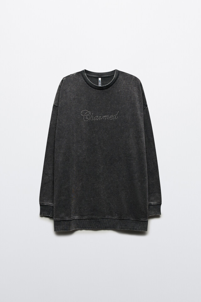 Свитшот oversize с вареным эффектом и стразами - цвет розовый - 9