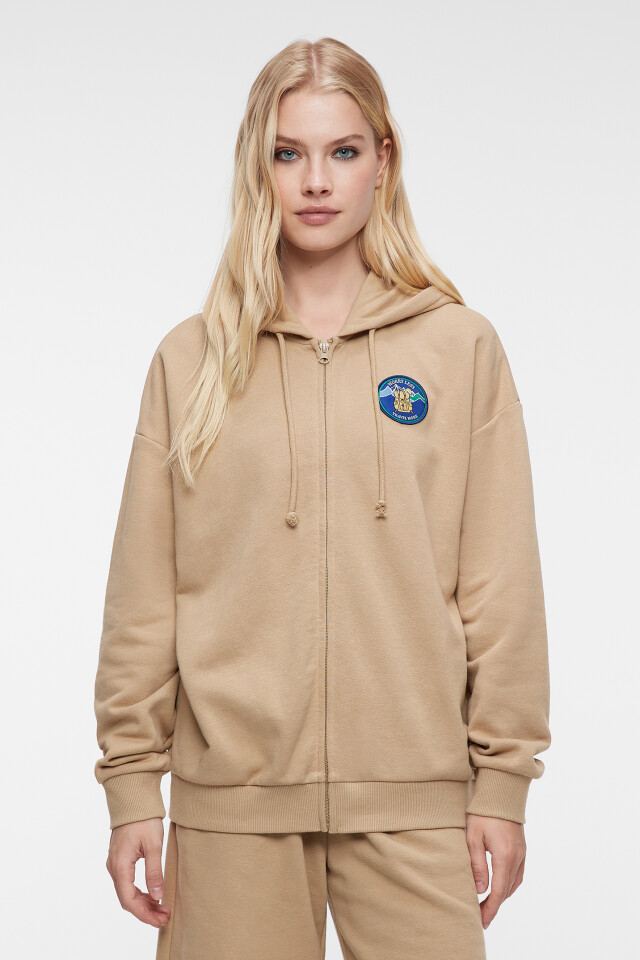 Худи oversize хлопковая на молнии с капюшоном - цвет бежевый - 3