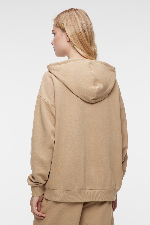 Худи oversize хлопковая на молнии с капюшоном - цвет бежевый - 5
