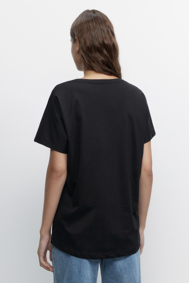 Футболка oversize хлопковая однотонная - цвет черный - 3