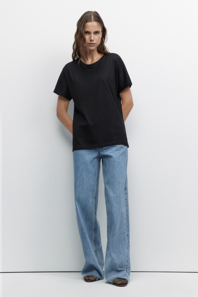 Футболка oversize хлопковая однотонная - цвет черный - 4
