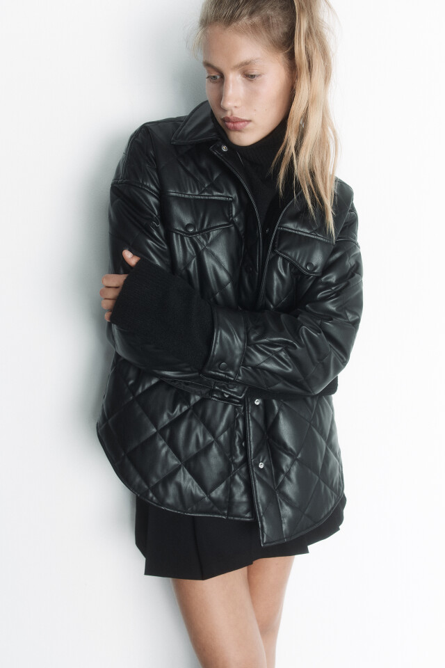 Куртка-рубашка oversize стеганая - цвет черный - 8