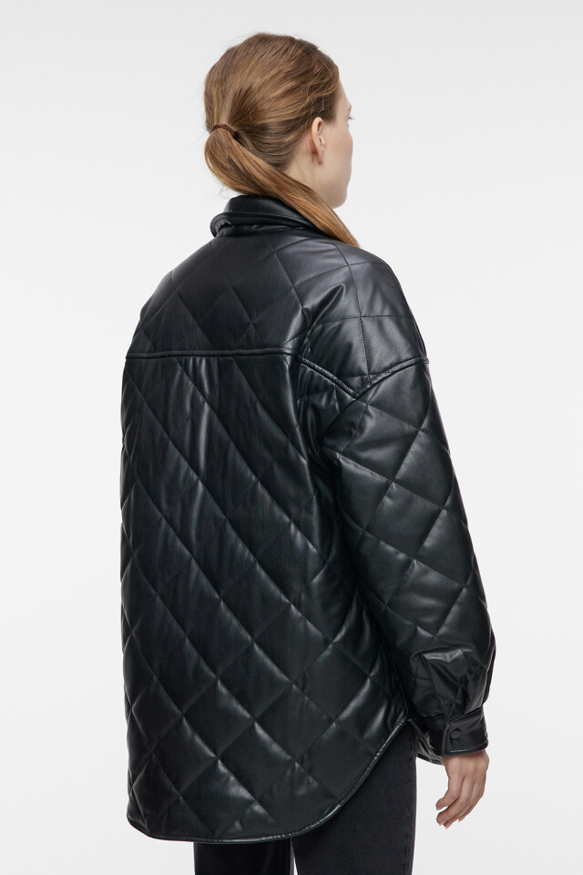Куртка-рубашка oversize стеганая - цвет черный - 4