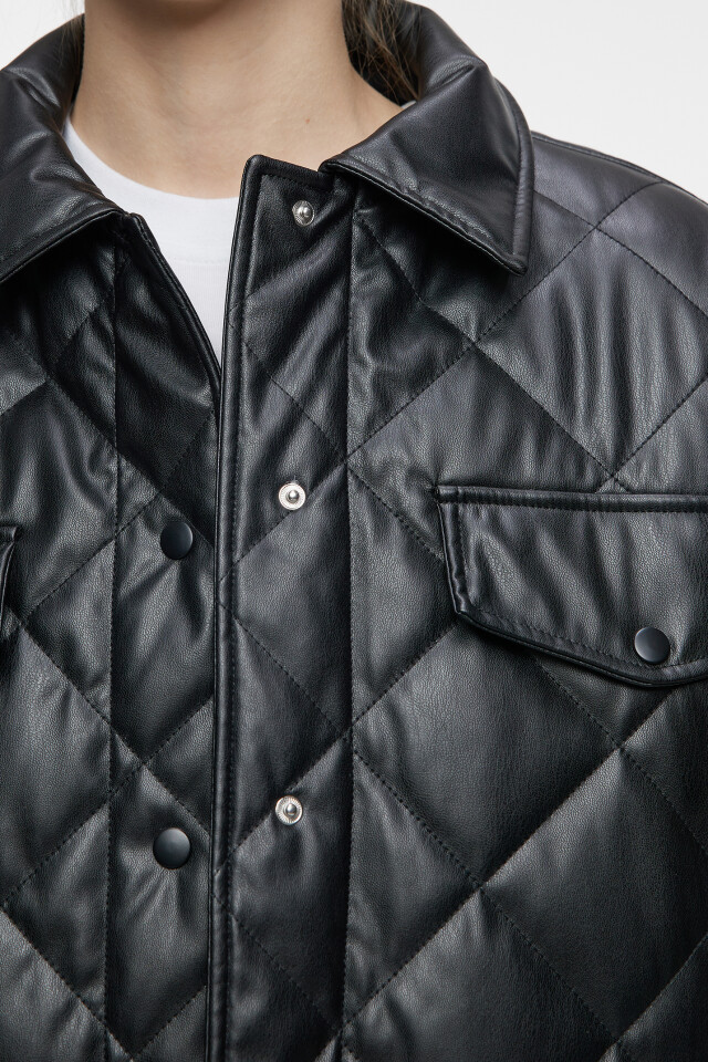 Куртка-рубашка oversize стеганая - цвет черный - 5
