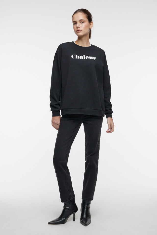 Свитшот oversize хлопковый утепленный с принтом и надписью - цвет черный - 4