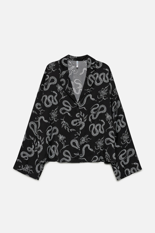 Блузка oversize домашняя сатиновая с длинным рукавом - цвет мультиколор - 8