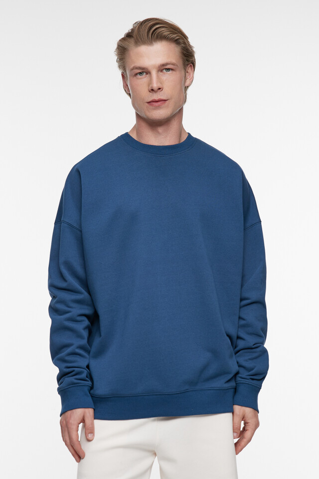 Свитшот oversize базовый из футера без утепления - цвет синий - 2