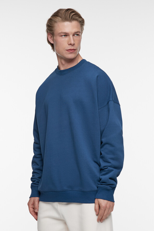 Свитшот oversize базовый из футера без утепления - цвет синий - 3