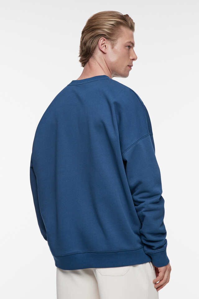 Свитшот oversize базовый из футера без утепления - цвет синий - 4