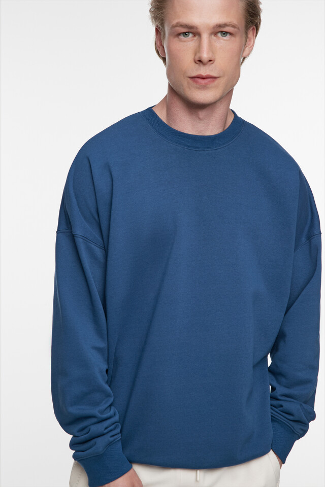 Свитшот oversize базовый из футера без утепления - цвет синий - 7