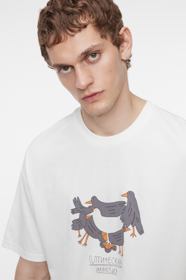Футболка unisex хлопковая с принтом Bang Bang - цвет белый - 1