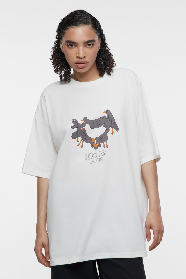 Футболка unisex хлопковая с принтом Bang Bang - цвет белый - 8