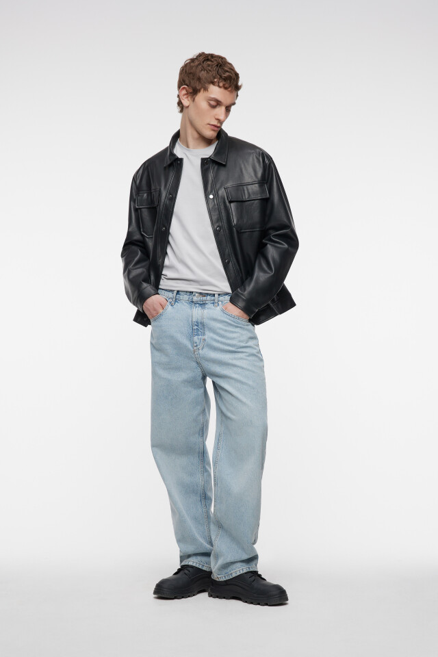 Куртка-рубашка oversize из искусственной кожи - цвет черный - 1