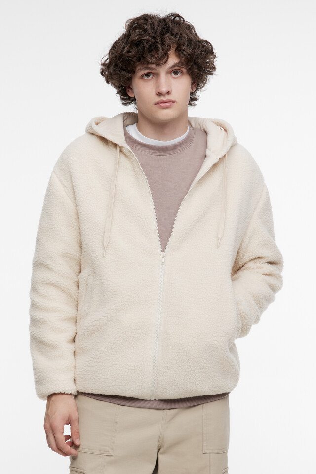 Худи oversize на молнии флисовая с капюшоном - цвет ванильный - 3