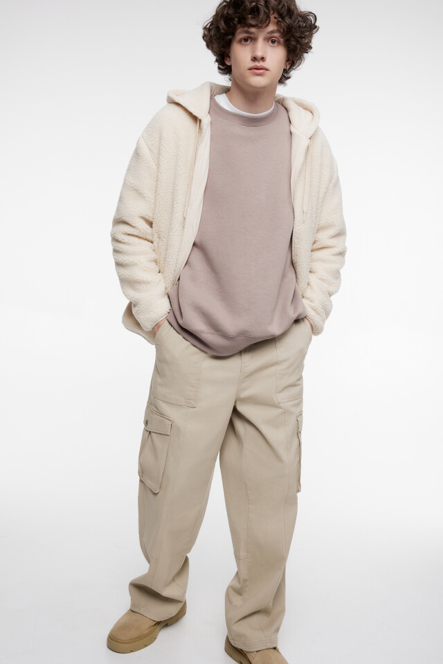 Худи oversize на молнии флисовая с капюшоном - цвет ванильный - 2