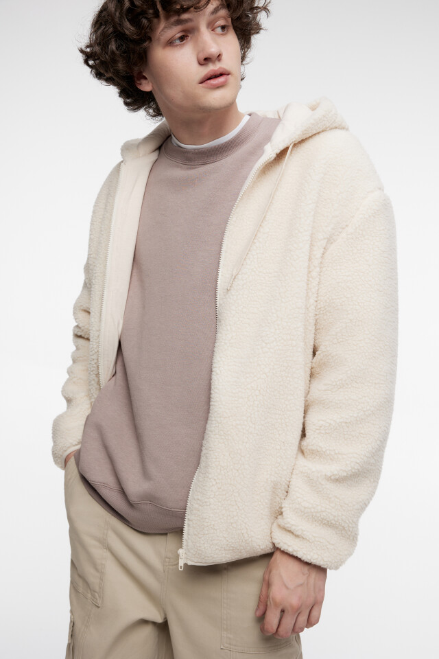 Худи oversize на молнии флисовая с капюшоном - цвет ванильный - 1