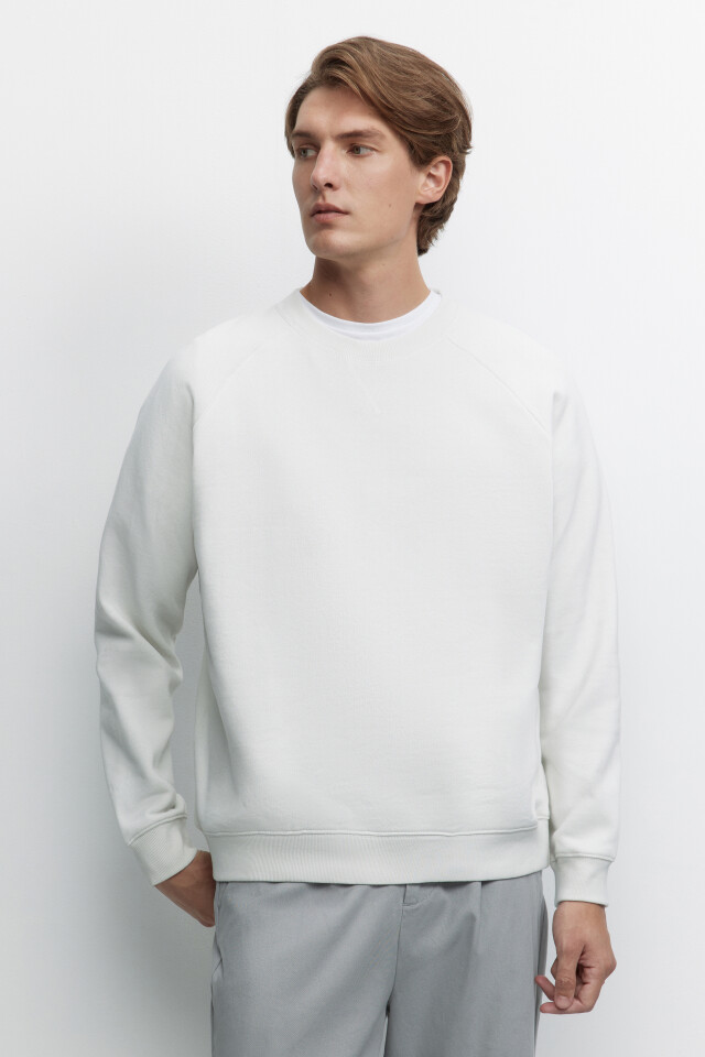 Свитшот oversize хлопковый однотонный с начесом - цвет бежевый - 3