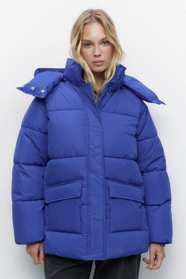 Куртка oversize стеганая утепленная с капюшоном - цвет синий - 3