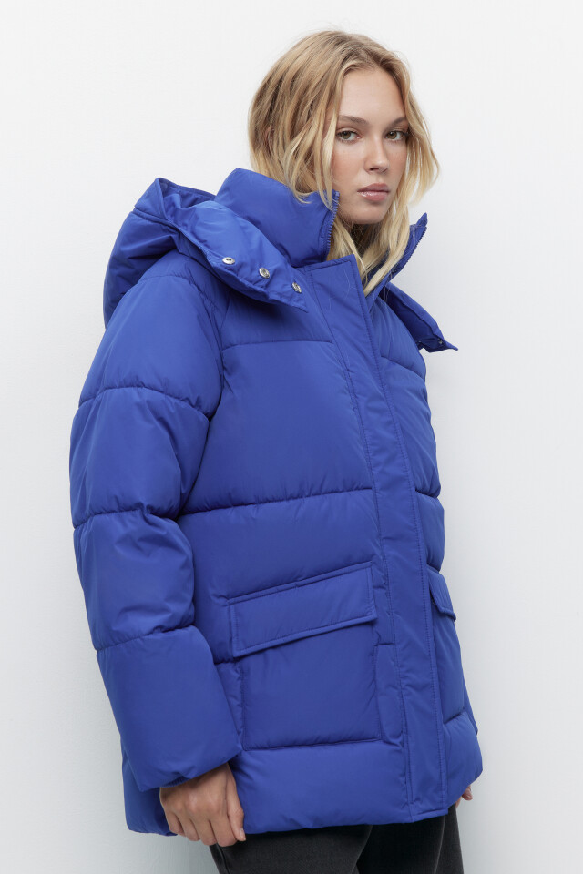 Куртка oversize стеганая утепленная с капюшоном - цвет синий - 4