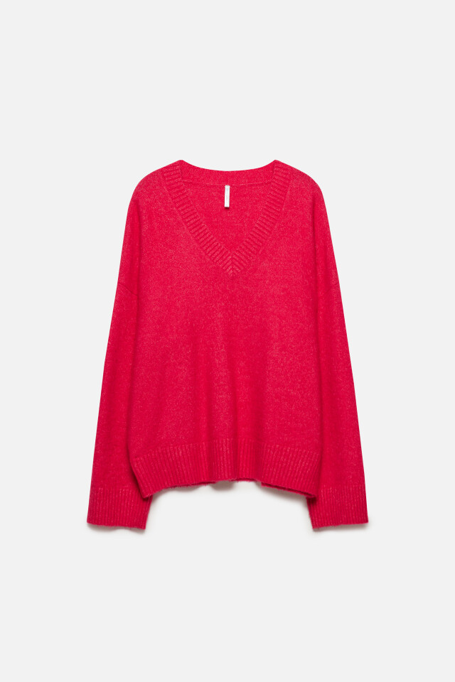 Джемпер oversize вязаный с V-вырезом - цвет розовый - 8