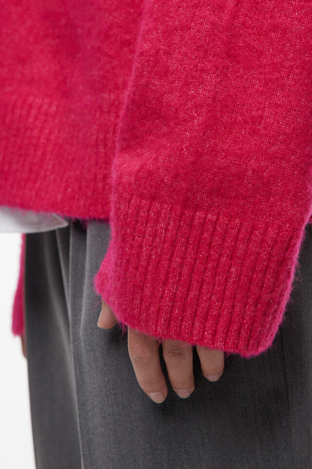 Джемпер oversize вязаный с V-вырезом - цвет розовый - 7
