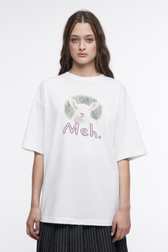Футболка oversize с принтом и надписями - цвет белый - 1