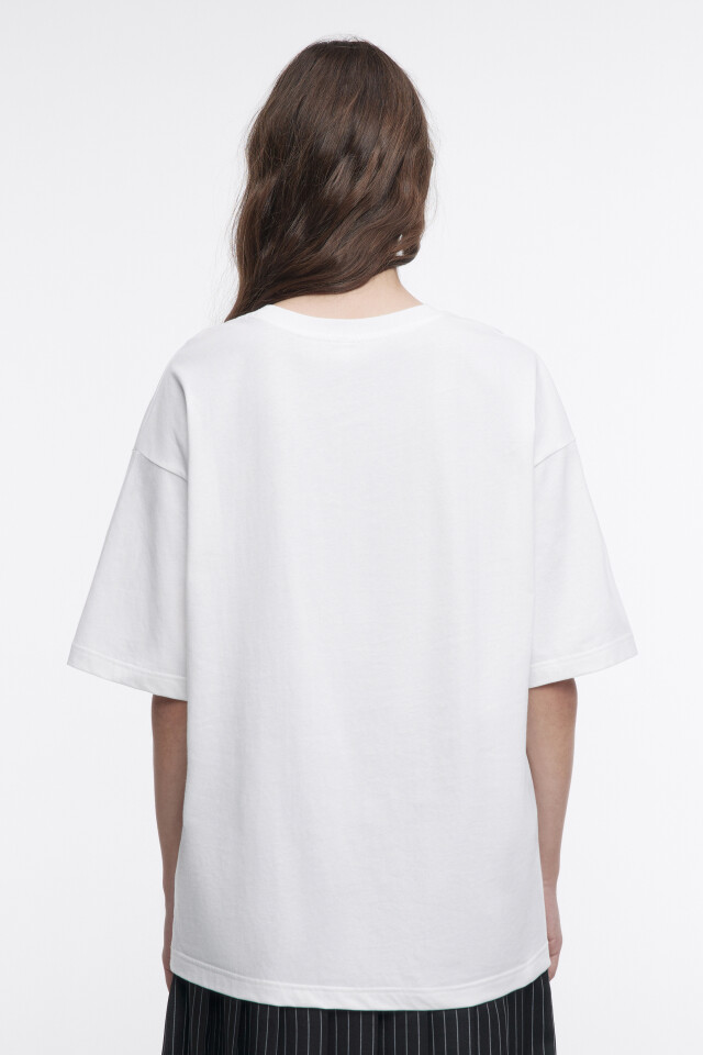 Футболка oversize с принтом и надписями - цвет белый - 3