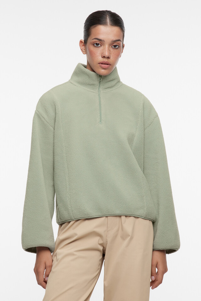 Толстовка oversize из флиса с воротником на молнии - цвет серый - 2