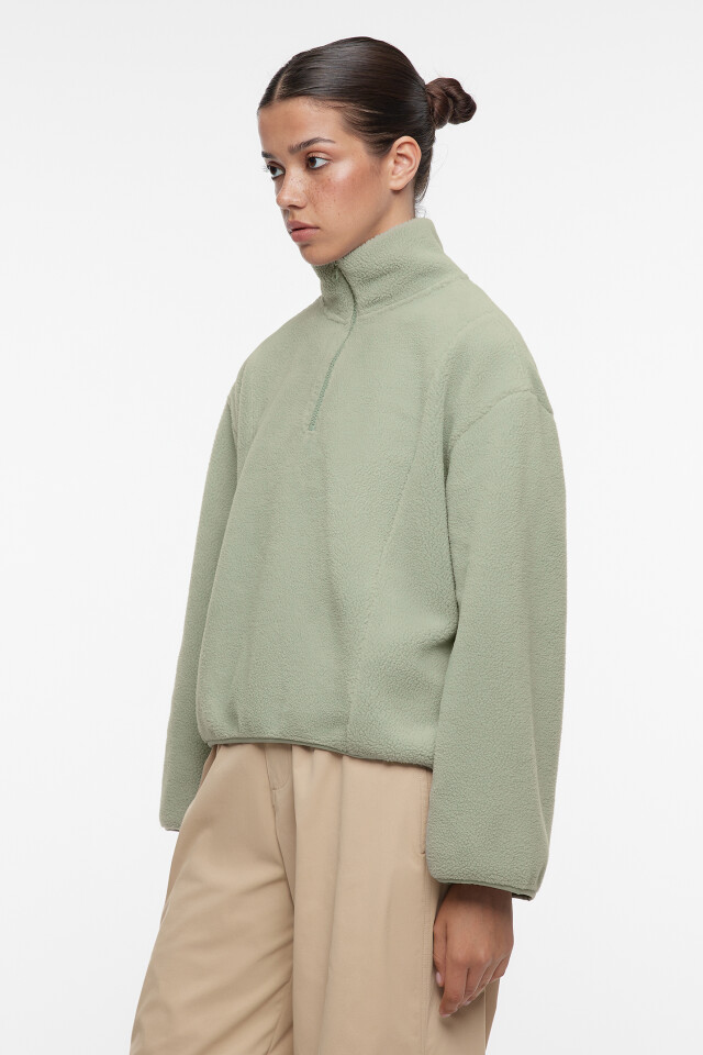 Толстовка oversize из флиса с воротником на молнии - цвет серый - 3