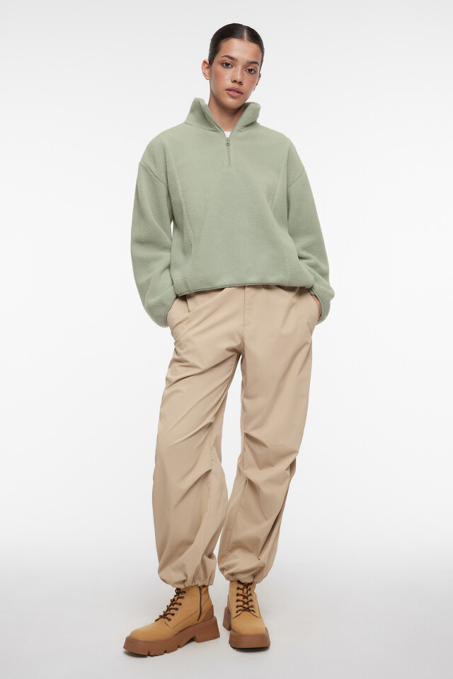 Толстовка oversize из флиса с воротником на молнии - цвет серый - 1