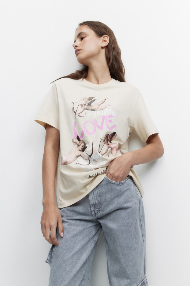 Футболка oversize с картинами и надписями - цвет бежевый - 7