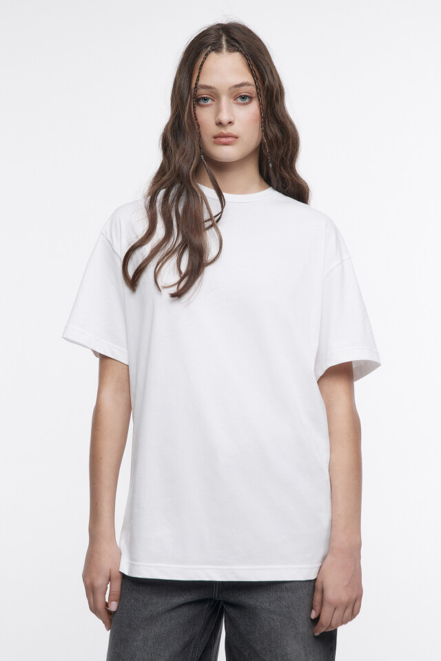 Футболка oversize хлопковая однотонная - цвет белый - 2