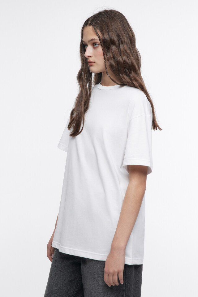 Футболка oversize хлопковая однотонная - цвет белый - 3