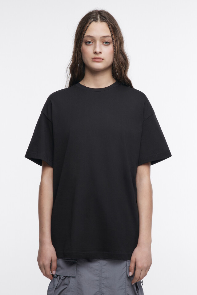 Футболка oversize хлопковая однотонная - цвет черный - 2