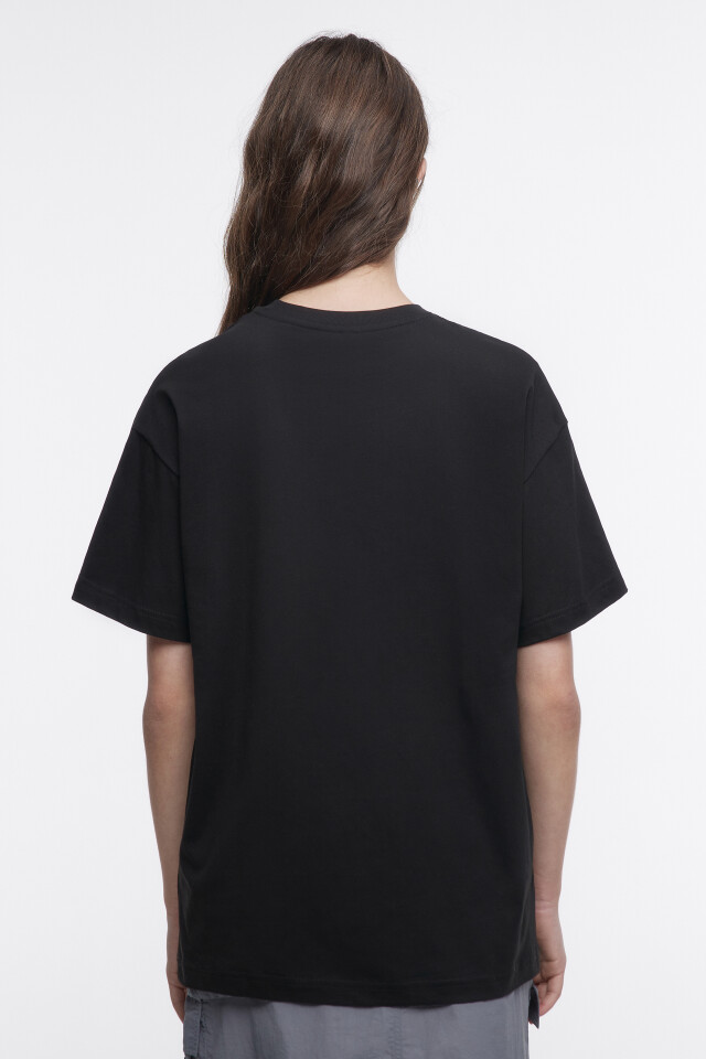 Футболка oversize хлопковая однотонная - цвет черный - 3