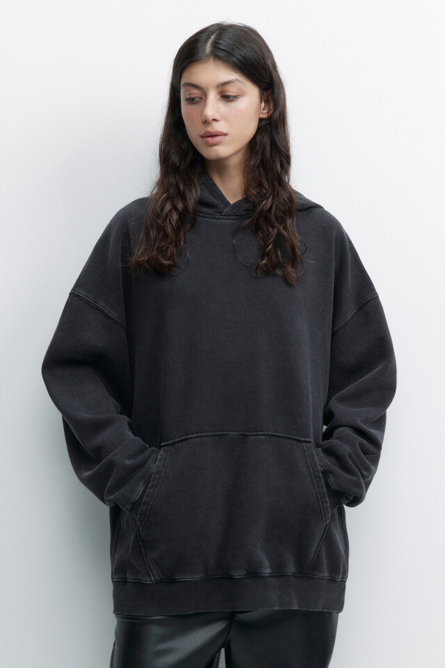 Худи oversize утепленная с состаренным эффектом - цвет серый - 2