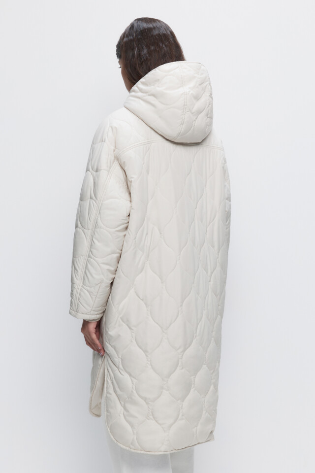 Пальто oversize стеганое с капюшоном и разрезами - цвет молочный - 3