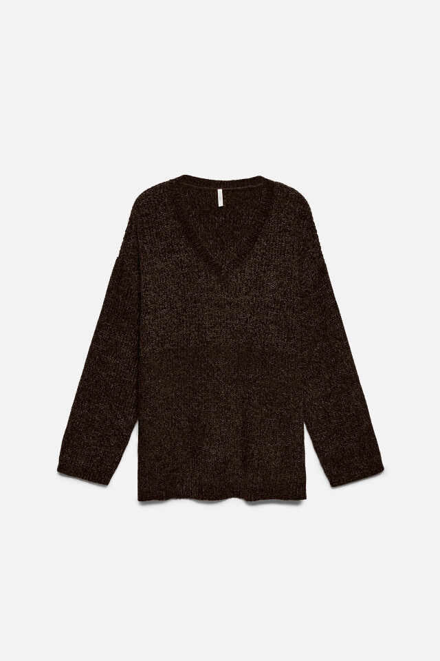 Джемпер oversize крупной вязки с V-вырезом - цвет коричневый - 7