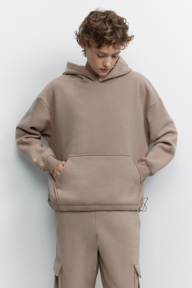 Худи oversize утепленная с капюшоном и карманом - цвет бежевый - 2