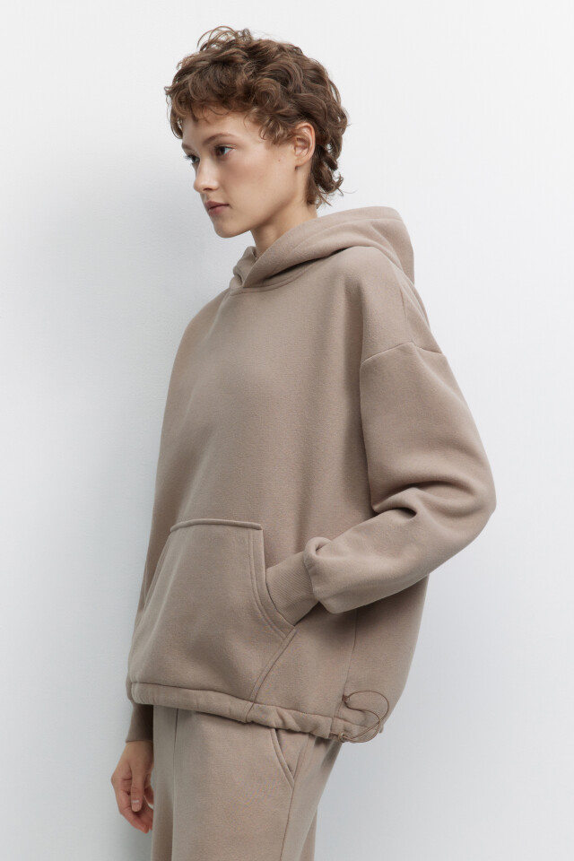 Худи oversize утепленная с капюшоном и карманом - цвет бежевый - 3