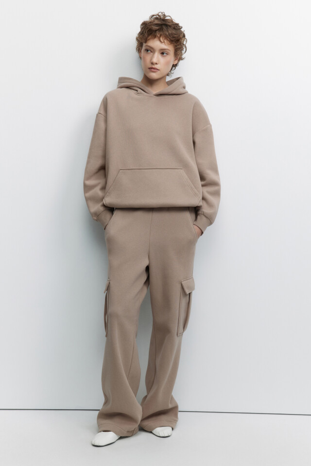 Худи oversize утепленная с капюшоном и карманом - цвет бежевый - 1