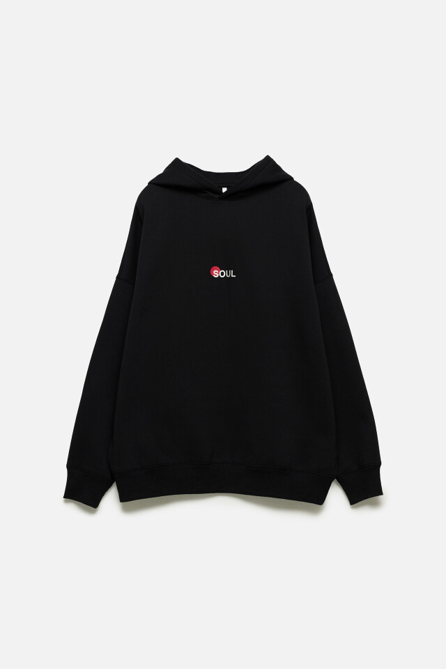 Худи oversize утепленная с капюшоном и драконом - цвет черный - 8