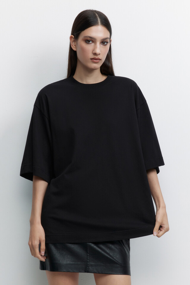Футболка oversize с пич-эффектом - цвет черный - 2
