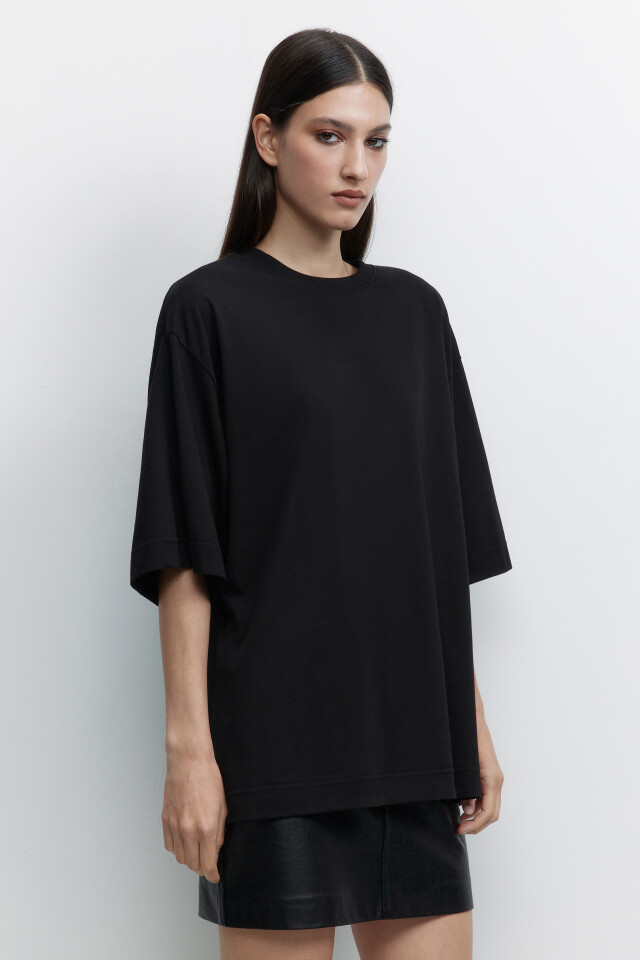 Футболка oversize с пич-эффектом - цвет черный - 3