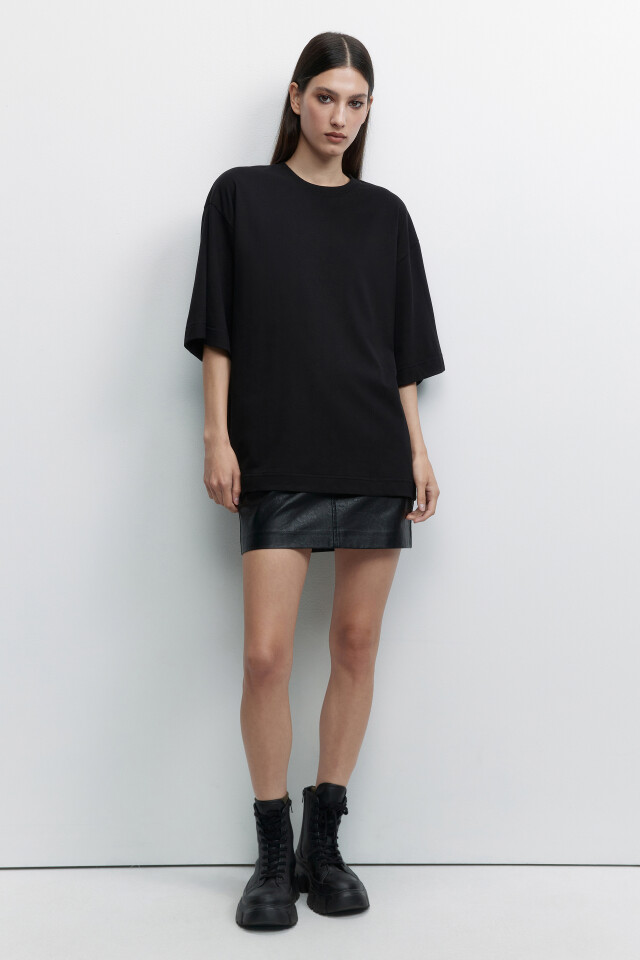 Футболка oversize с пич-эффектом - цвет черный - 1