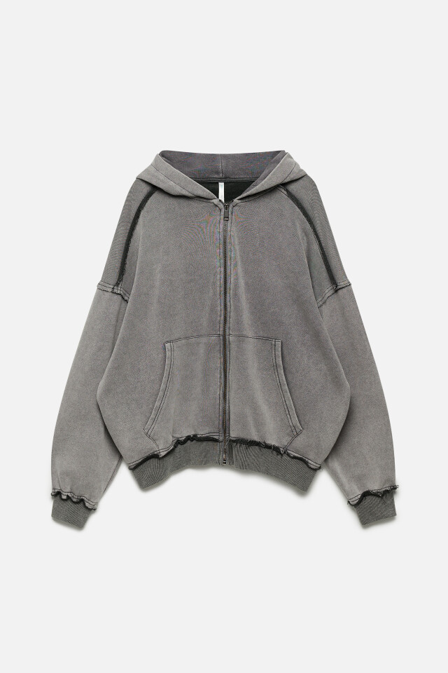 Толстовка на молнии oversize с вареным эффектом - цвет серый - 10