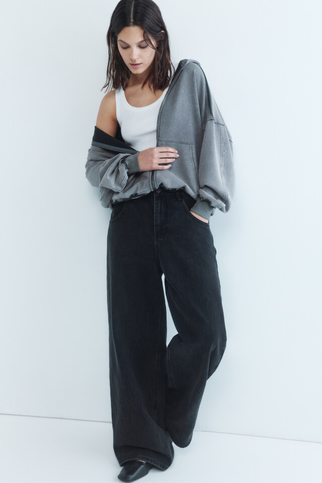 Толстовка на молнии oversize с вареным эффектом - цвет серый - 2